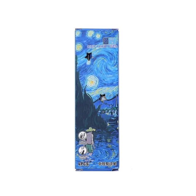 4Pcs/Box Trendy Van Gogh Oil Painting Press Gel Pen Black Ink ST 0.5mm Ballpoint Pens Stationery Quick-Drying Pens Student 5