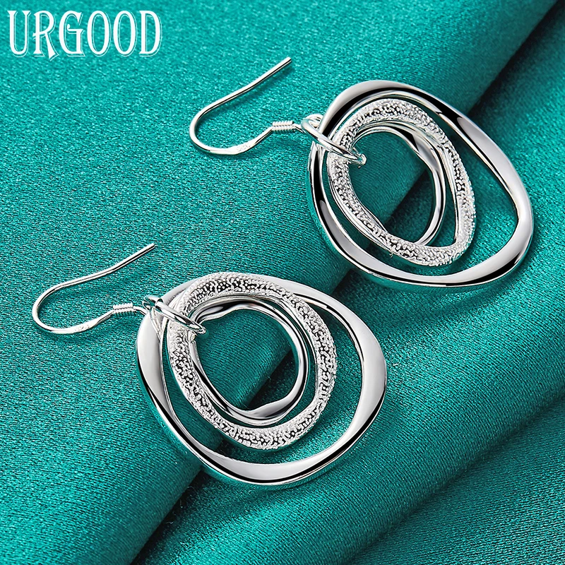 

925 Sterling Silver Three Circle Drop Earrings For Women Party Engagement Wedding Fashion Jewelry Gift