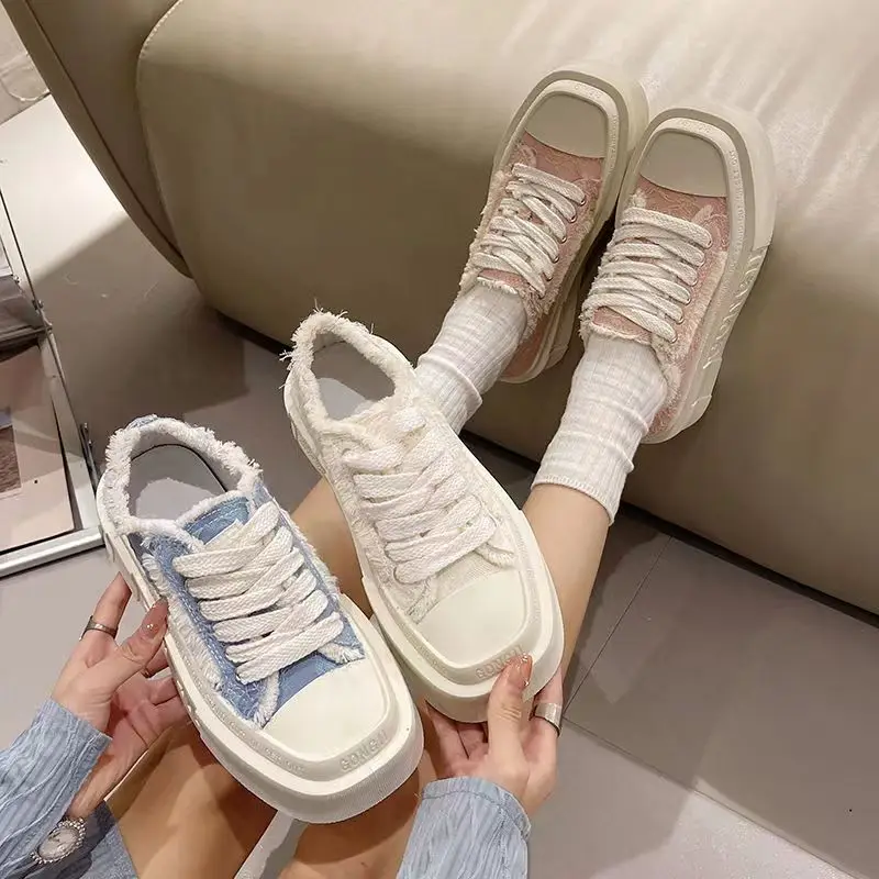 2023 New Women's Shoes Fashion Women's Sneakers Women Platform Canvas Shoes Skateboarding Women Lace-Up Classic Ladies Shoes