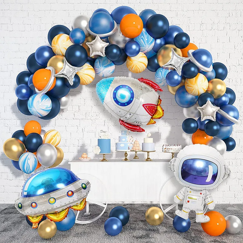 

Outer Space Theme Party Arch Balloons Astronaut Spacecraft Rocket Aluminum Film Balloon Happy Kids Birthday Party Balon Suit