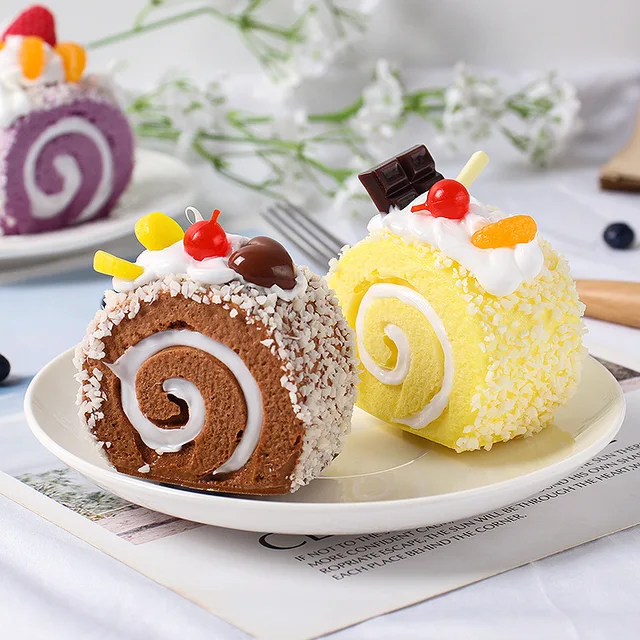 Simulation Cake Fake Fruit Bread Model Swiss Roll Shop Window Home Refrigerator Decor Food Photography Props Autumn Decoration