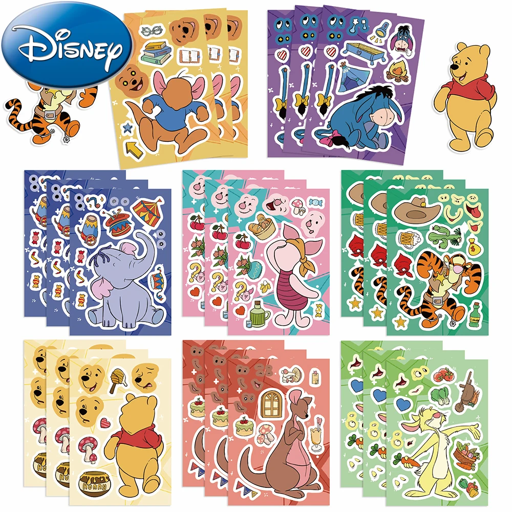 

8/16sheets Disney Winnie the Pooh Cartoon Make a Face Puzzle Stickers Kid Funny Assemble Jigsaw Toys for Boy Girl Kid Party Game