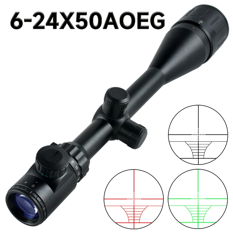 

6-24x50AOEG Optics Riflescope Red/Green Reticle Reflex Scopes Sniping Hunting Airsoft Rifle Scope Tactical Long-range Sight