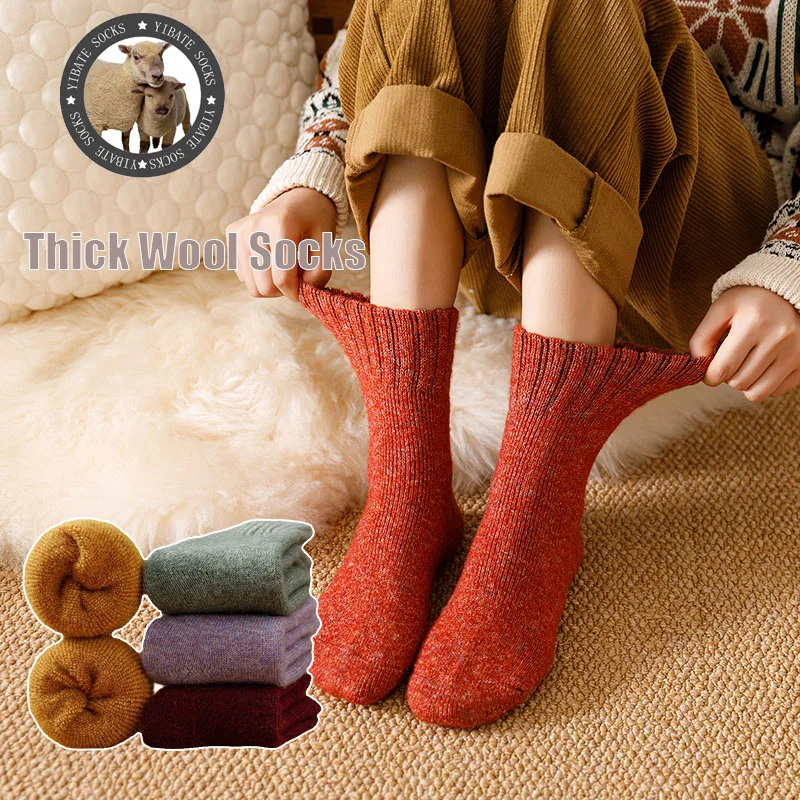 WinterWomensMerinoWoolSocksFashionHarajukuSolidColorSoft