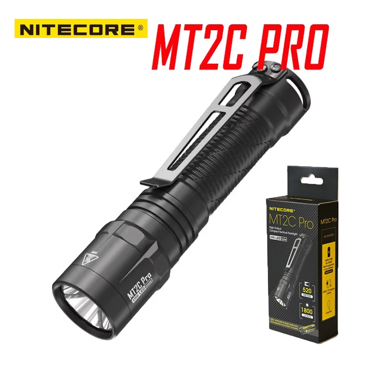 NITECORE MT2C 프로 USB-C 충전식 LED 손전등, 휴대용 야외 조명, 방수 캠핑 토치, 520m 범위, 3600mAh 배터리