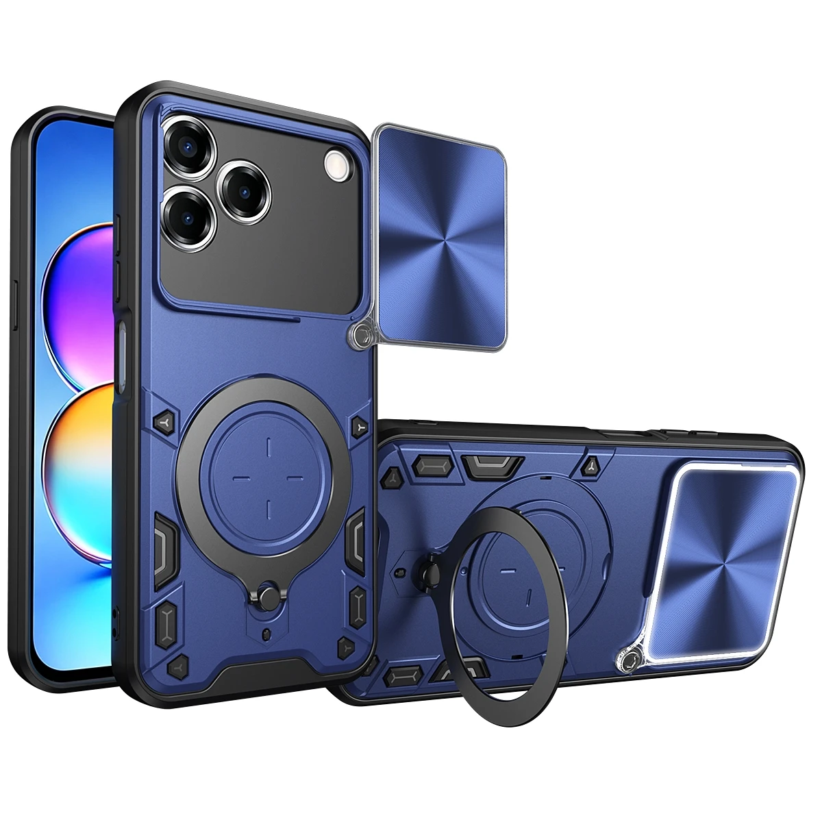 Shockproof Kickstand Protective Phone Case with Lens Camera Protector