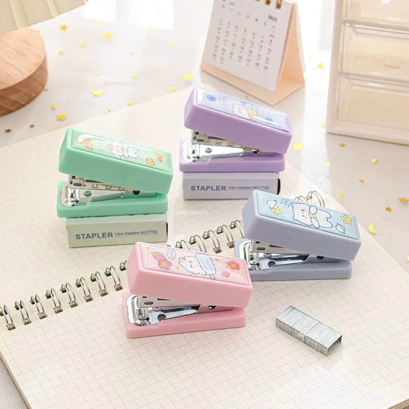 Mini Stapler Set with Staples Cute Rabbit Bear Paper Binder