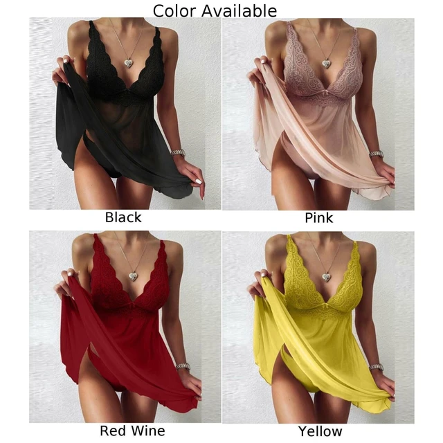Camisón de encaje con cuello en V para mujer, ropa de dormir Sexy, lencería, bata, ropa interior, vestido transparente, camisones con costuras porno - Image 6
