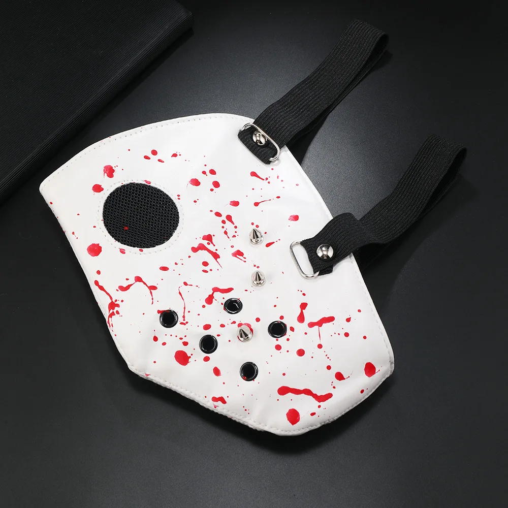 Men Women's White PU Leather Hollow Out Rivet Rock Mask Lady's Breathable Party Cosplay Halloween Mouth-muffle R1034