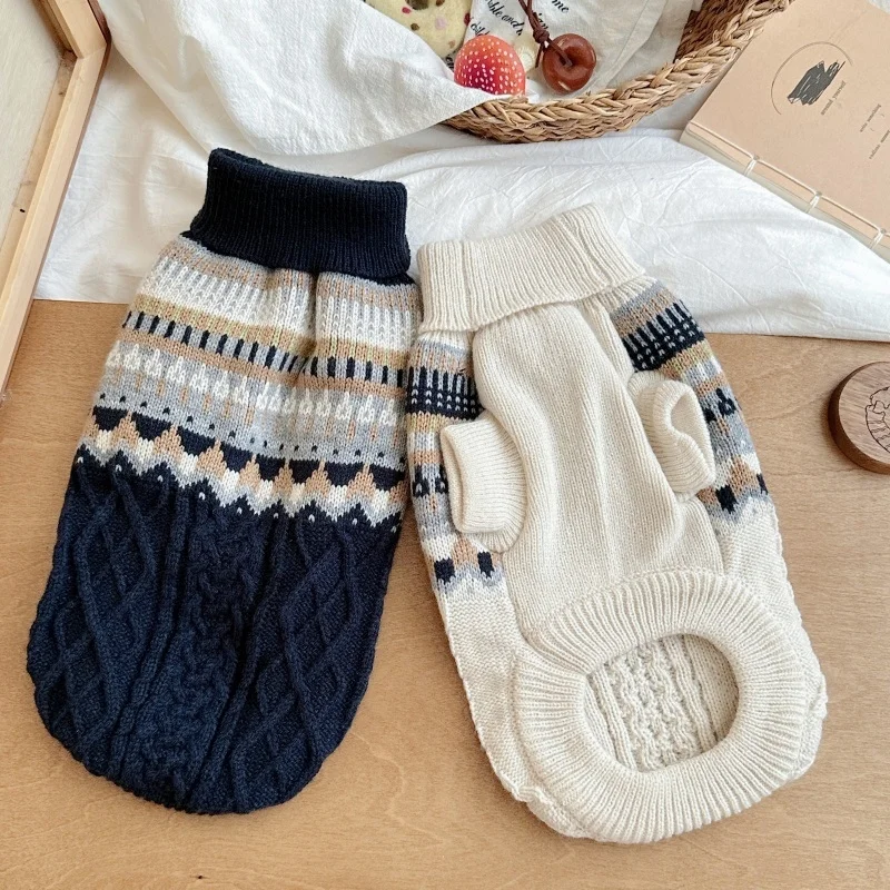 겨울 따뜻한 애완견 스웨터 패션 강아지 옷 레트로 강아지 니트 풀오버 귀여운 줄무늬 고양이 스웨터 비숑 푸들 애완 동물 의상
