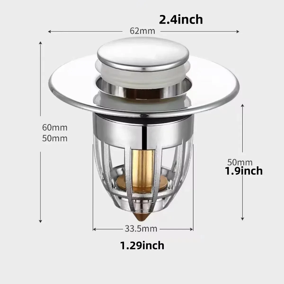 Universal Rebound Drain Plug Filter Basin Pop-up Chrome Sink Filter with Hair Catcher Bathroom Sink Drain Stopper Easy Push Type