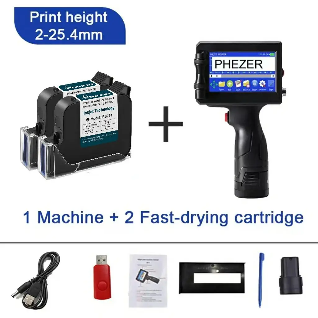 Phezer 12.7/25.4mm Label Printer Handheld Inkjet Printer QR Bar