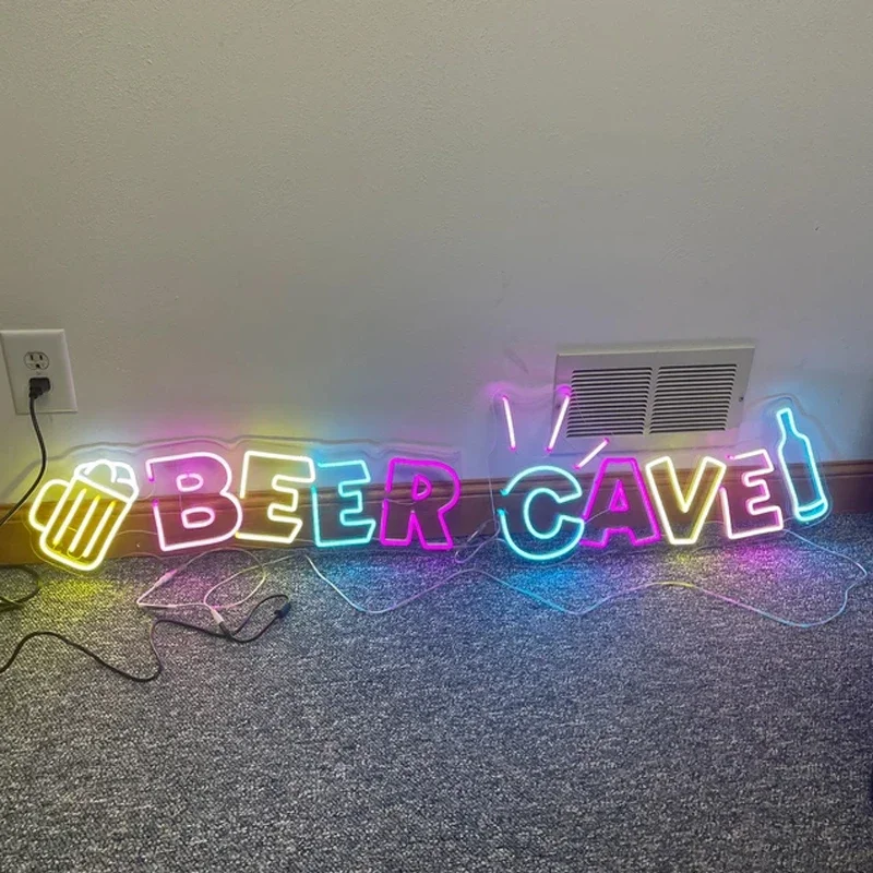 LED Beer Cave Sign for Business Displays | Horizontal Electronic Light Up S LED Beer Cave Sign for Business, Super Bright LED Open Sign for