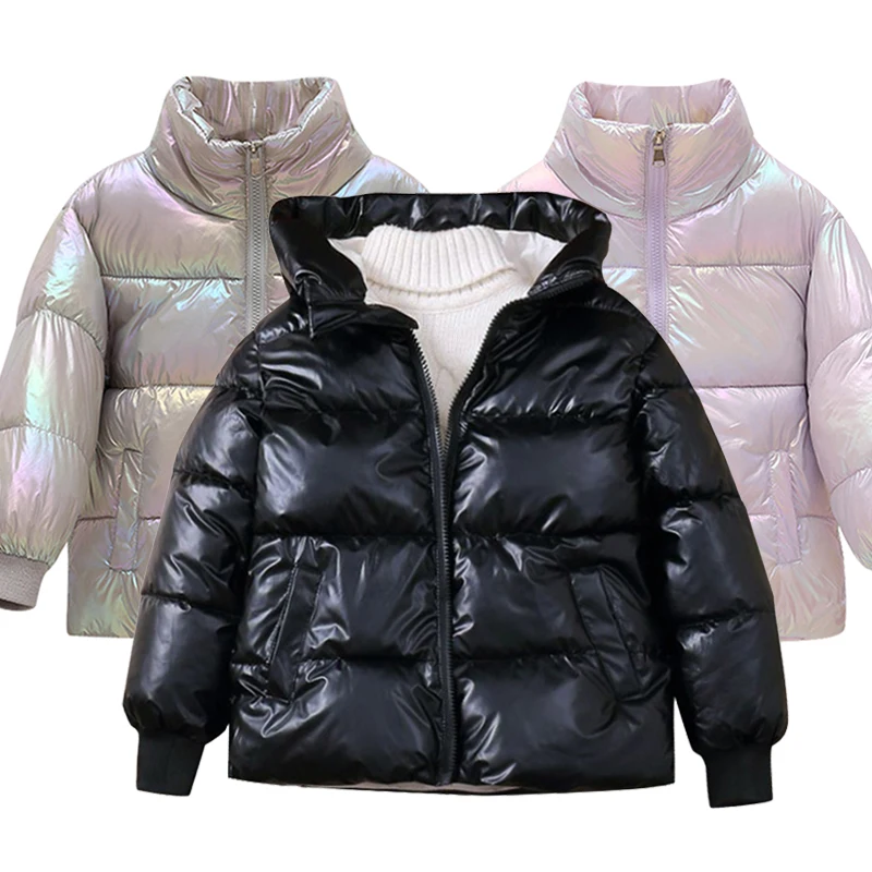 winter new baby thickened cotton padded jacket boys and girls bright face hooded down jacket children's coat