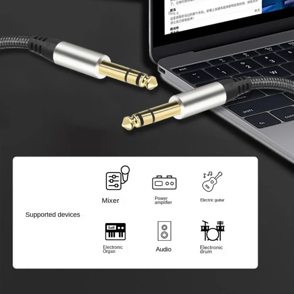 Câble Audio TRS 6.35mm (1/4") Coudé, Stéréo équilibré, Plaqué Or - 1 Mètre - Pour Clavier, Guitare, Ampli