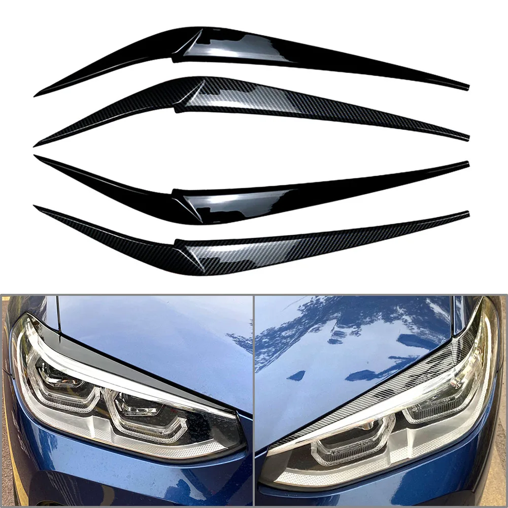 

2Pcs/Pair Car Headlight Eyebrow Eyelid Cover Decoration Trim For BMW X3 X4 G01 G02 2018 2019 2020 2021 ABS Plastic