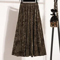 Autumn Winter Girls New A-line Velvet Skirt 2026 Plus Size Gold Velvet Half Pleated Skirt Solid Versatile High Waist Mid Skirt - Image 3