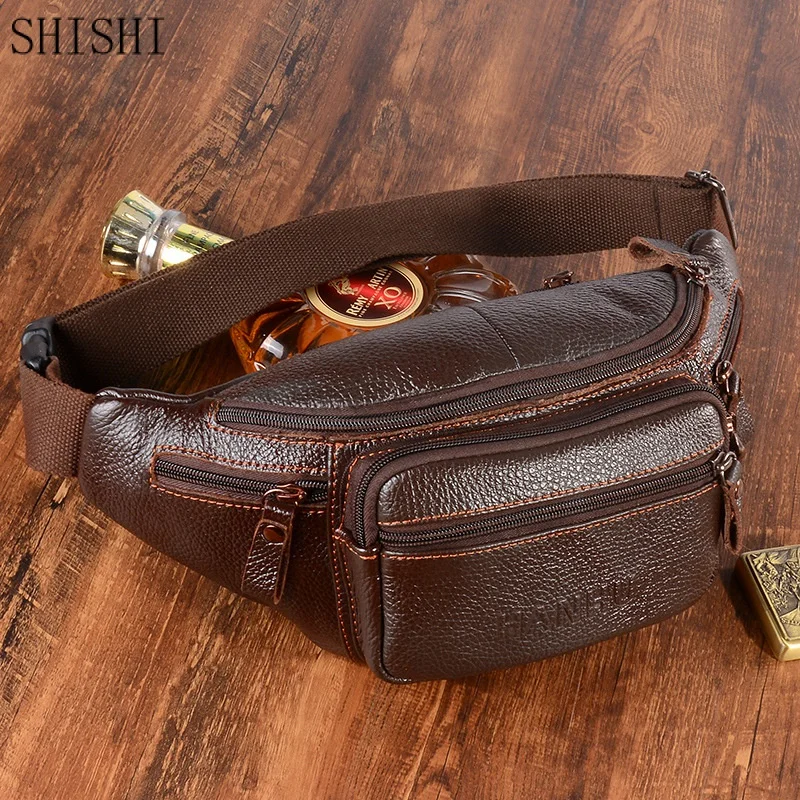 

Luxury Genuine Leather Waist Bag Business Men's Bag Casual Cowhide Chest Bag Pocket Multifunctional Large Capacity Waist Pack