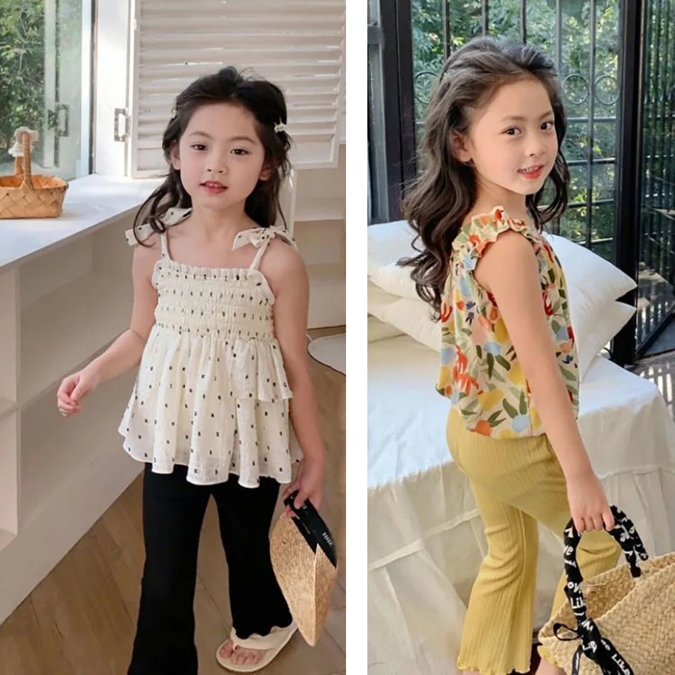 Children Summer Solid Color Thin Ice Silk Flare Pants Girls Ccasual Pants Versatile Fashion Pants Girl Princess Style Pants