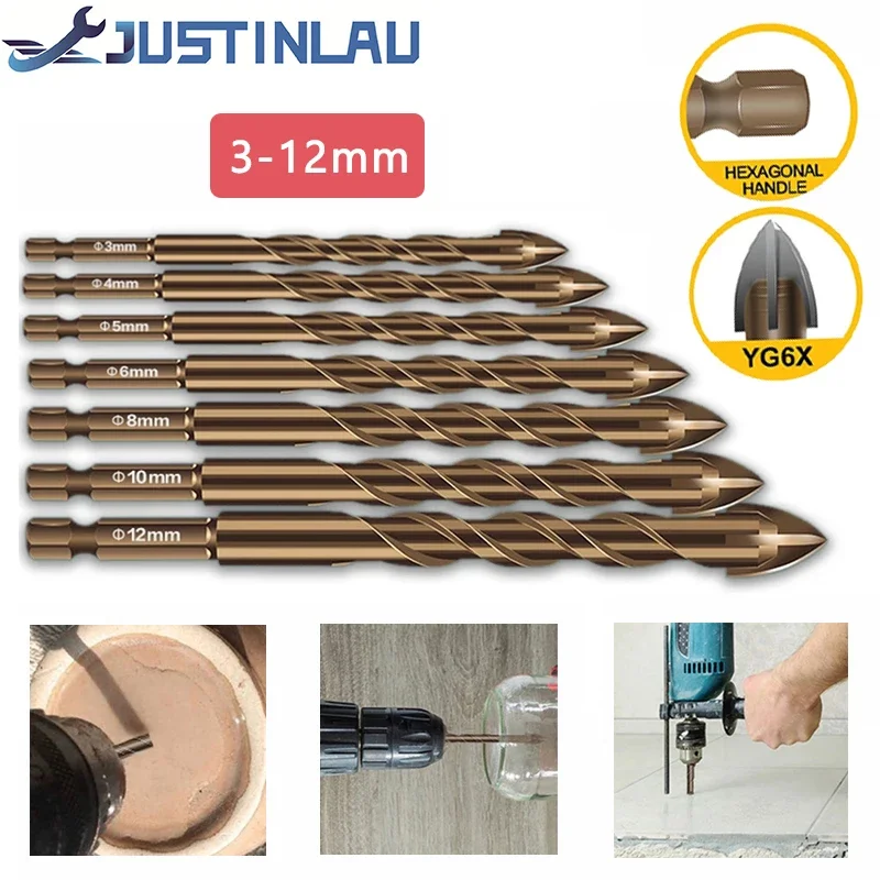 Cross Hex Tile Bits Glass Ceramic Concrete Hole Opener Alloy Triangle Drill Sizes 3/4/5/6/7/8/10/12 mm JUSTINLAU drill bit set,drill bits,drill bit,screwdriver bit set,woodworking drill bits