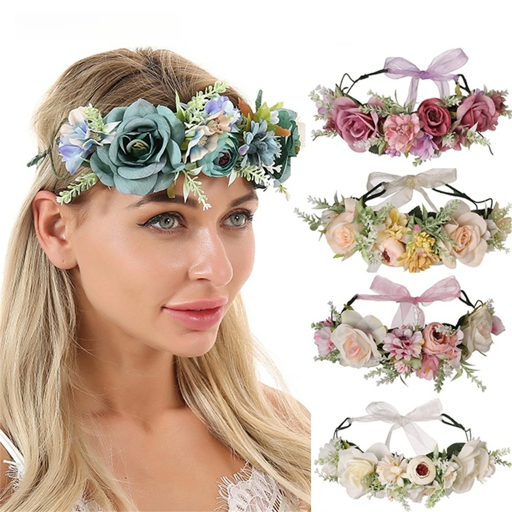 

Bohemian Floral Crowns Beach Headband Fashion Bride Flower Garlands Party Wedding Hair Accessories Girls Festival Hairband Decor