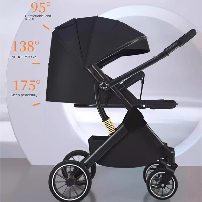 Portable Baby Stroller High Landscape Can Sit and Lie in both Directions One-handed Folding