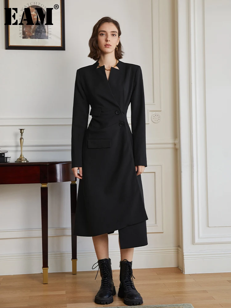 GLoaSublim Robe Blazer Pour Femme, Mini Robe Moulante à Col En V à Double Boutonnage à Manches Longues, Noir, Taille M