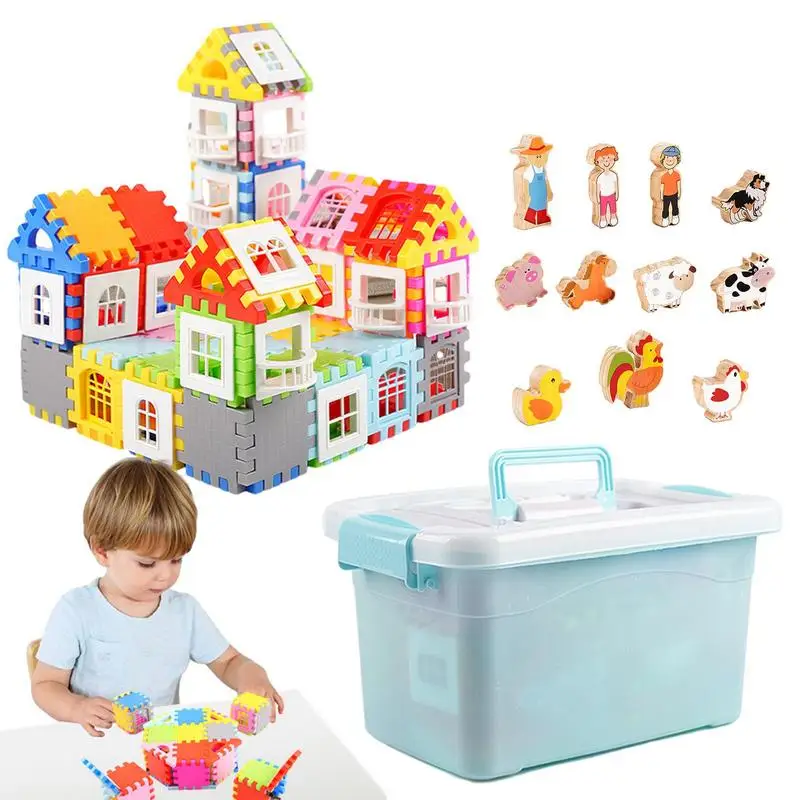 

Сцепляющиеся строительные блоки для детей детский дом сцепляющиеся блоки игрушки Ранние развивающие игрушки с коробкой для хранения для