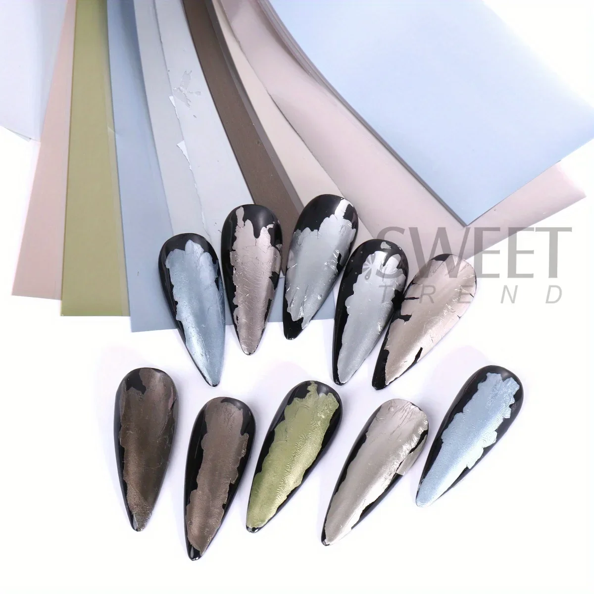 20pcs Metallic Mirror Effect Nail Foils Golden Silvery Starry Sky Print Sliders Chrome Transfer Tips Manicure Decor Accessories