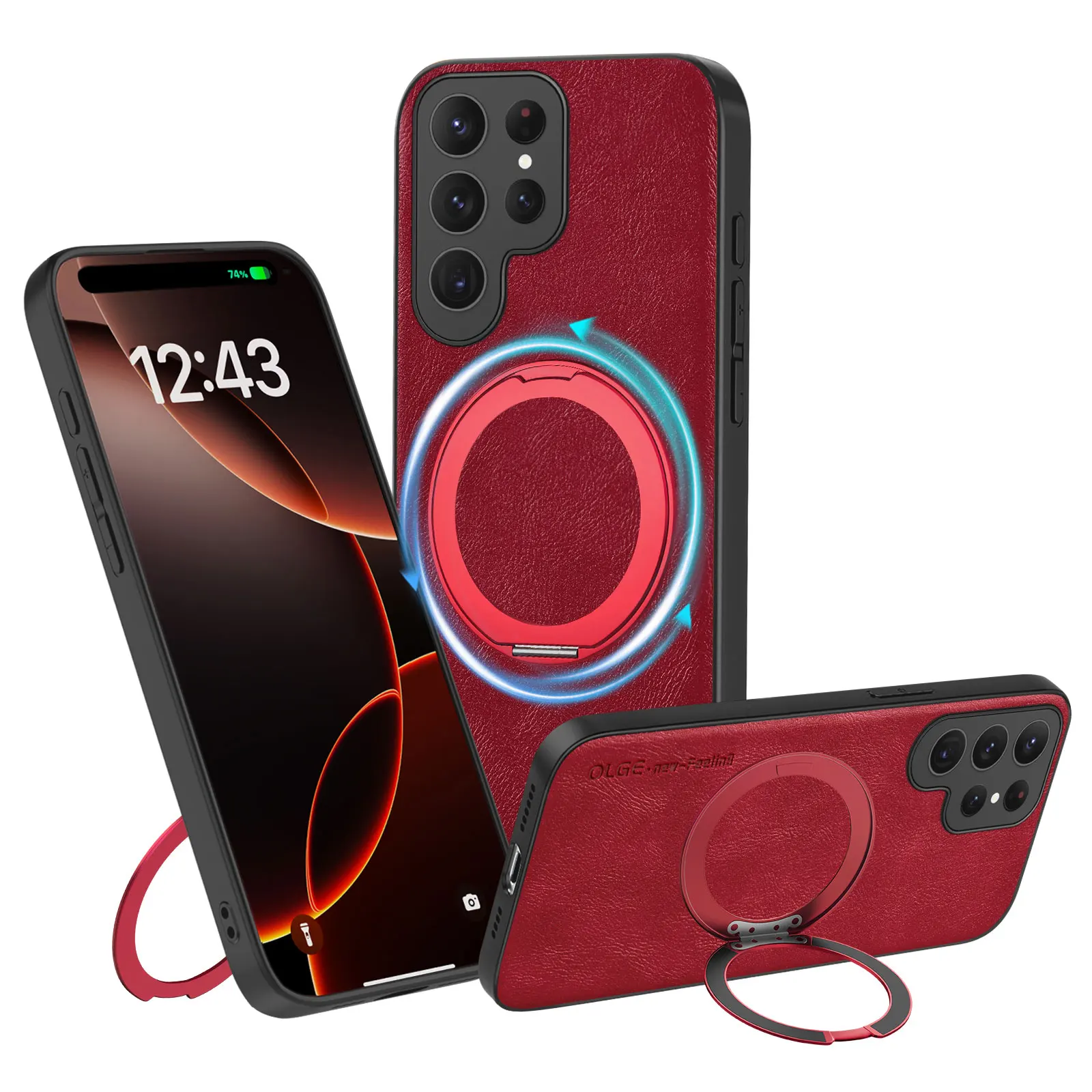 Magnetic Kickstand Leather Phone Case with Wireless Charging Compatibility