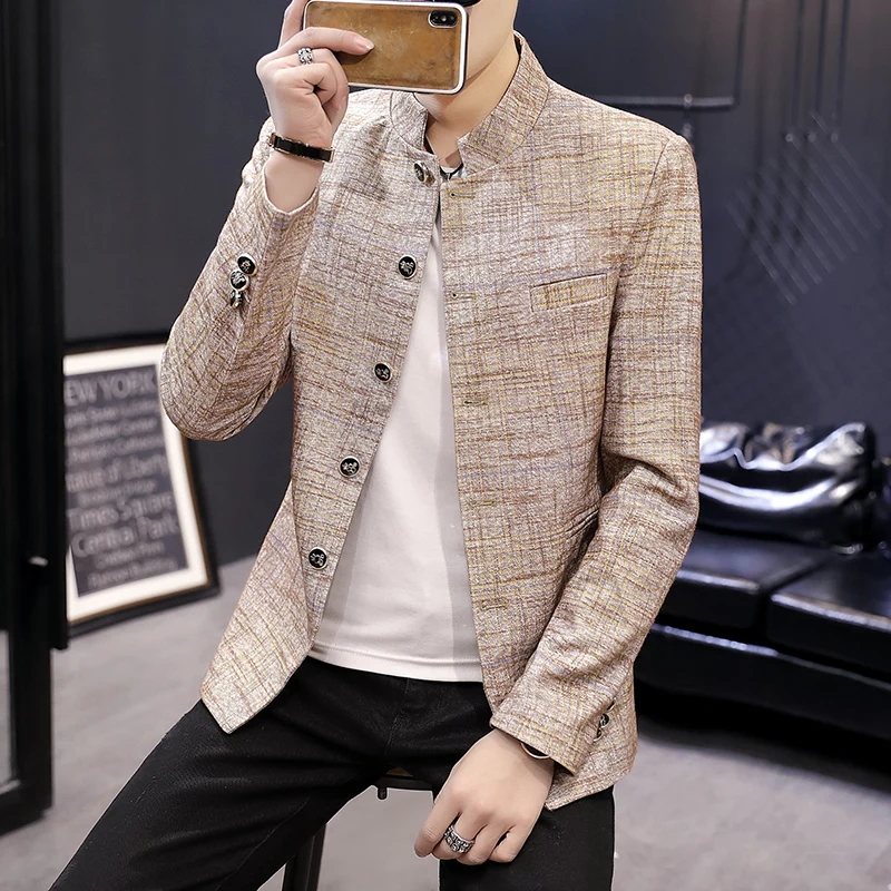 Blazer New Men's Fashion Business Gentleman Wedding British Style Work MAO Suit Outdoor Casual Slim Standing Collar Blazer 5