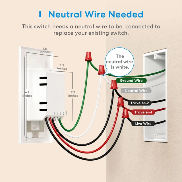 Interruptor de luz inteligente Meross Homekit, cable neutro requerido  interruptor táctil de pared, funciona con Siri, Alexa, Asistente de Google,  smartthings