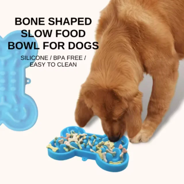 Pet Slow Food Bowl Silicone Bone Shaped Anti-Skid Dog Bowl Cats Feeding Bowls Leakproof Food Feeder Training Dog Slow Food Pet 3