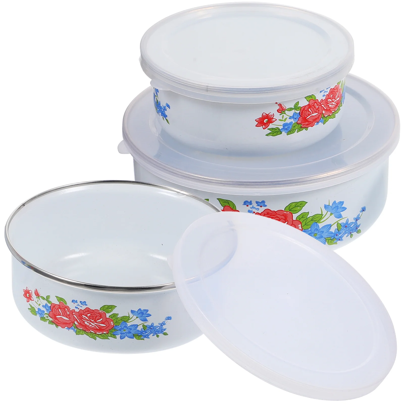 

3pcs Enamel Mixing Bowl Practical Food Storage Container Salad Noodle Bowl