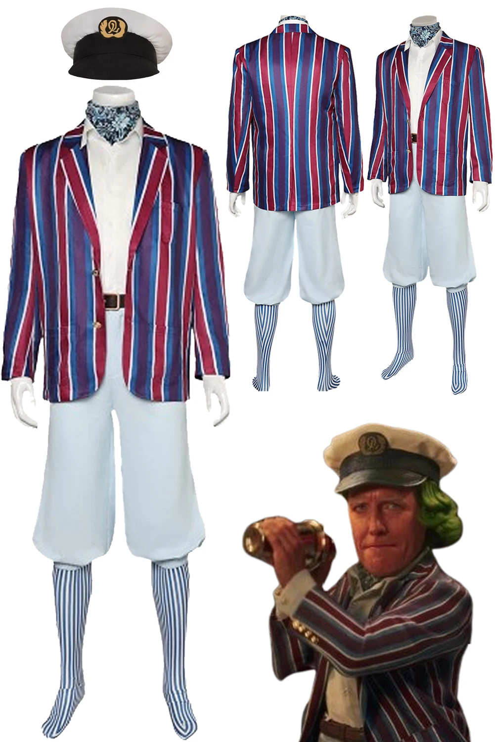 

Oompa Cosplay Role Play Red Blue Stripes Suits Movie Chocolate Factory Costume Adult Men Roleplay Fancy Dress Up Party Clothes