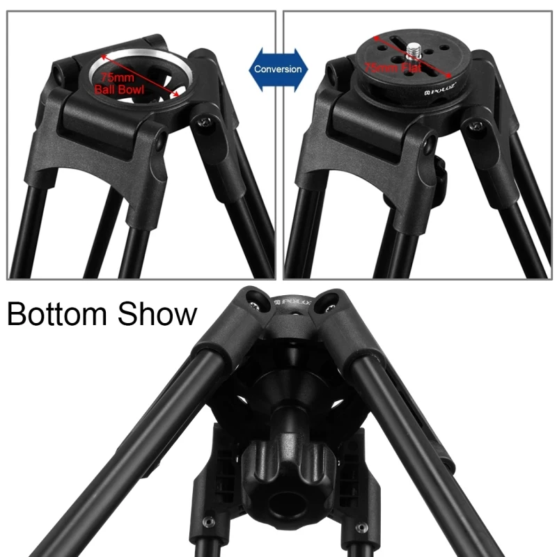 PULUZ 75mm Camera Tripod Half Ball Bowl Adapter For Fluid Head Tripod, Metal DSLR Rig Camera Tripod Base with 3/8 inch Screw