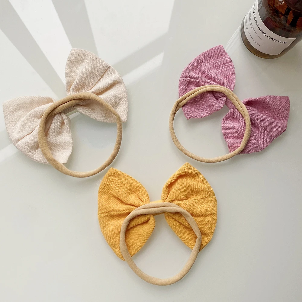 4Pcs/Set Solid Color Cotton Baby Bows Headband For Kids Girls Elastic Nylon Headwear Handmade Newborn Toddler Hair Accessories