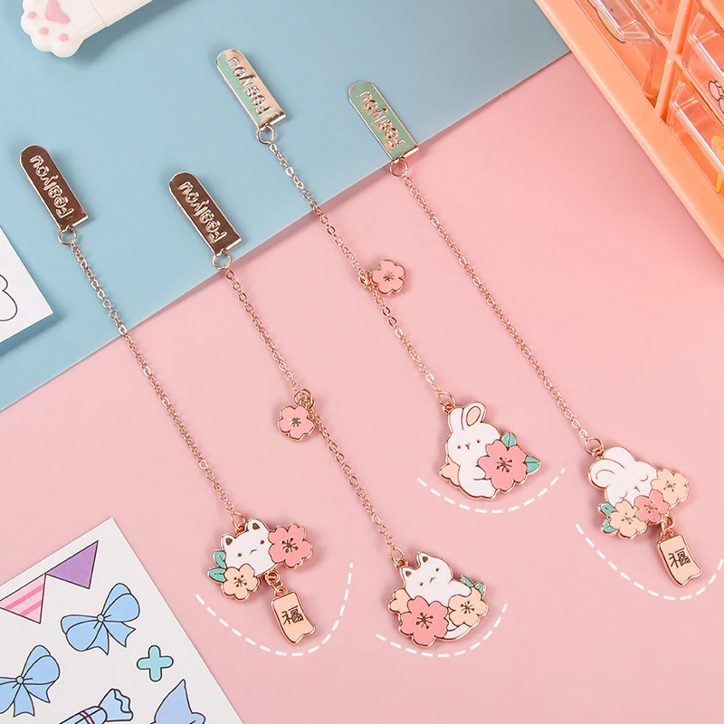 

Cute Metal Bookmark Cartoon Rabbit Tassel Pendant Student Reading Mark Book Accessory Book Page Clip Aesthetic Stationery