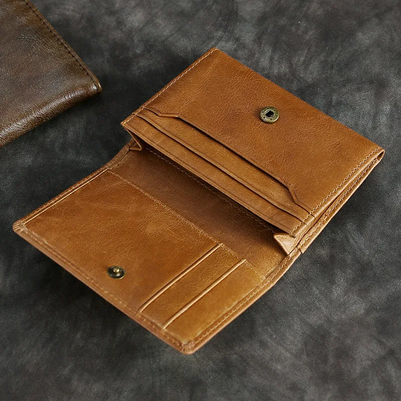 New Men's Wallet Short Wallet Genuine Leather Small Purse Money Bag Card Holder Wallet for Male Leather Business Card Case Women