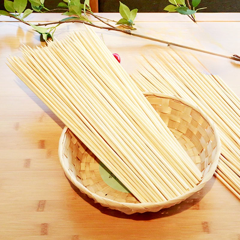 Disposable Bamboo Stick Food Grade Bamboo Skewer Sticks Natural Wood Long Stick Barbecue Fruit BBQ Tools 15/20/25/30cm 100pc barbecue skewers
