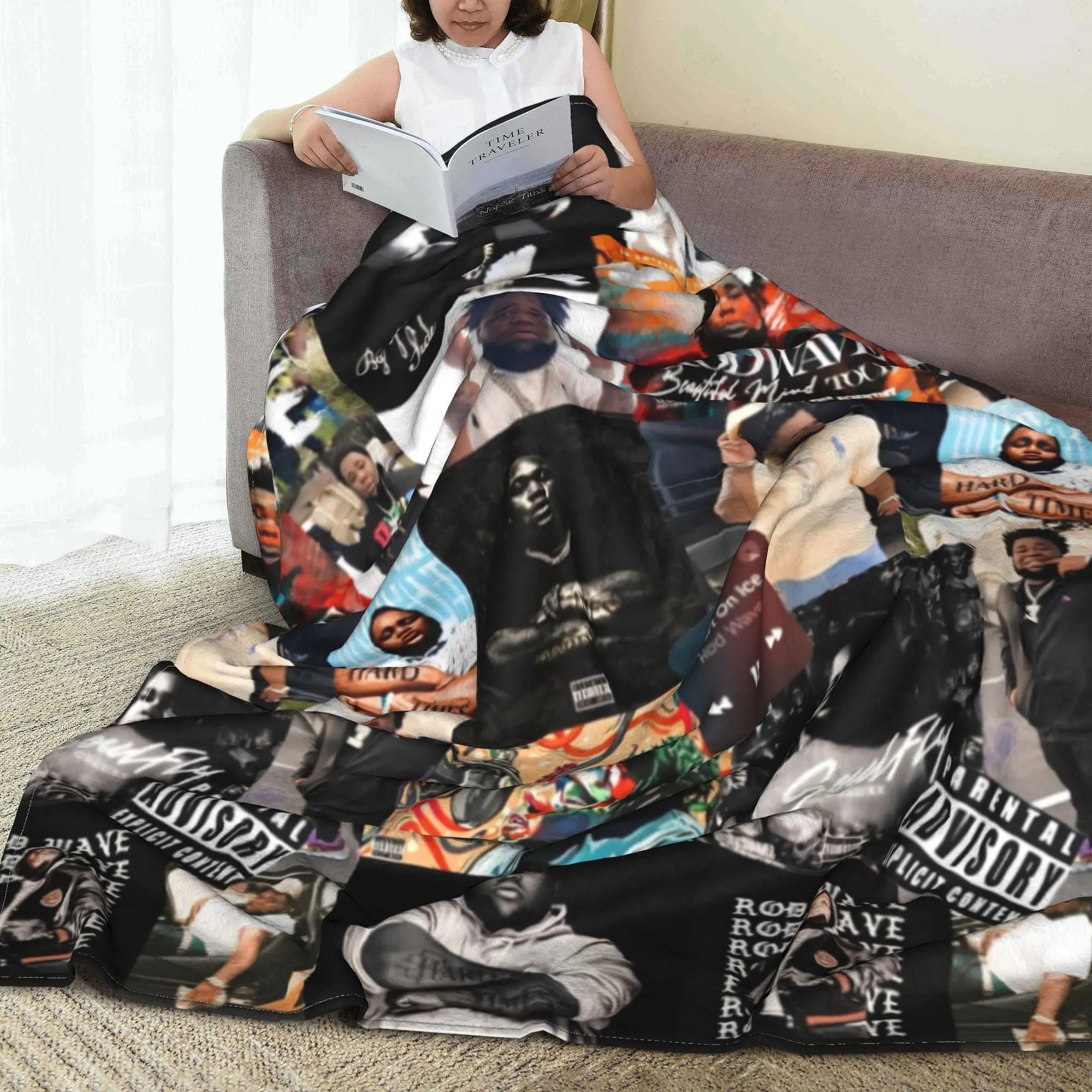 Rod Wave Hip Hop Rapper Flannel Blanket Singer Music Creative Throw Blankets Home Hotel Sofa 125*100cm Quilt Lightweight Thin 3