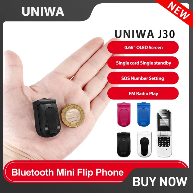 UNIWA J30 Mini Flip Phone with Push Button, Wireless Bluetooth Dialer, FM Magic Voice, Handsfree Earphone 2G Mini Phone For Kid