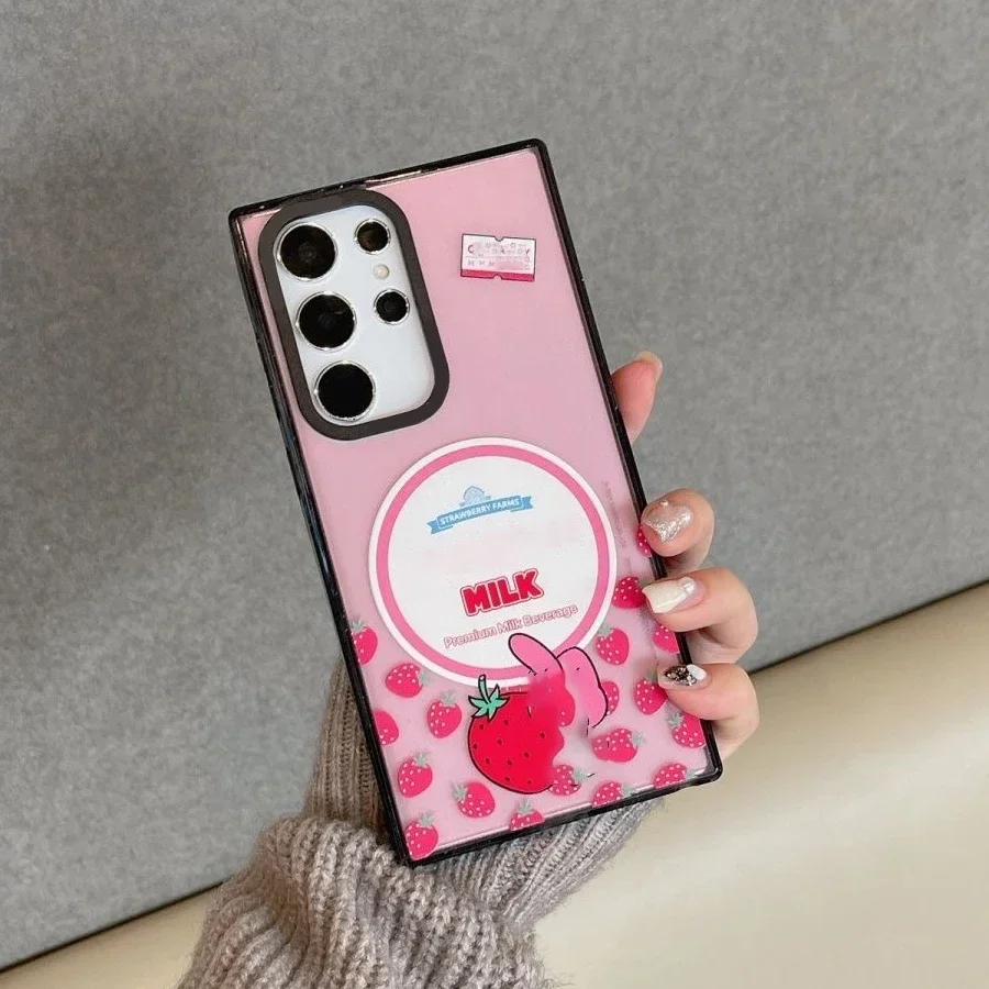 New Rabbit MagSafe Acrylic Black Border Case for Samsung Galaxy S22 Ultra S23 Ultra S24 Ultra Cover Protective Shell