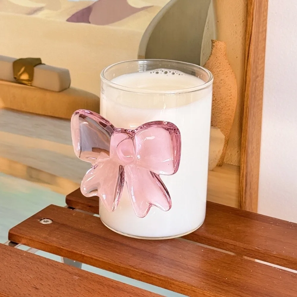 Multi-Use Transparent Pink Bow Glass High Borosilicate Heat-Resistant Drinking Glasses 3D Milk Glass Cup Restaurant
