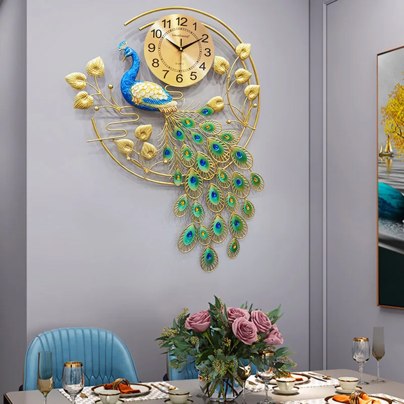 

Design Creative Wall Clocks Peacock Restaurant Minimalist Wall Watch Luxury Art Mural Reloj De Pared Living Room Decoration