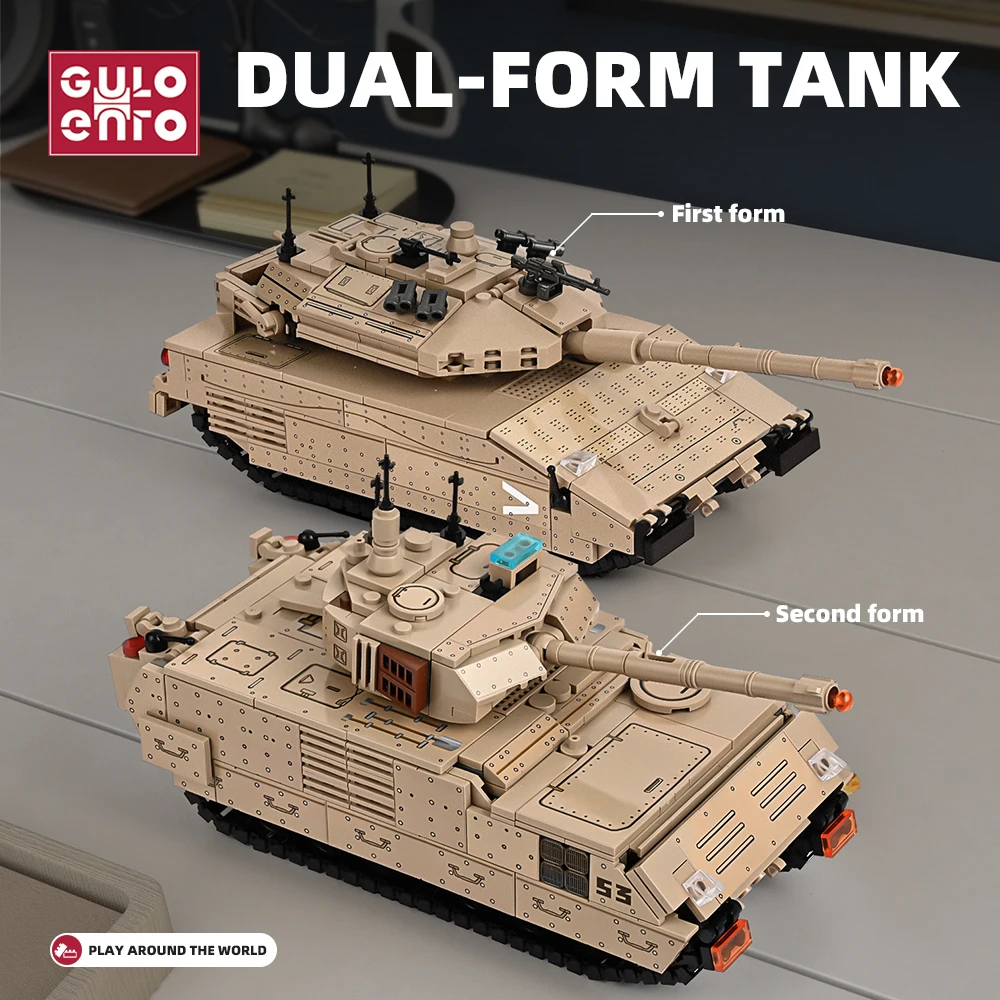 Military Tiger I Tank Building Blocks WW2 M2 Bradley Mk4 T90 Dual Form German US Army Weapons Brick Kid Toys Gift for Adults Boy