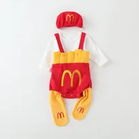 0-3T Ins Baby Romper with Hat Boys Girls French Fries Onesie M Cartoon Newborn Infants Cotton Clothes Baby's Photography Outfit 1