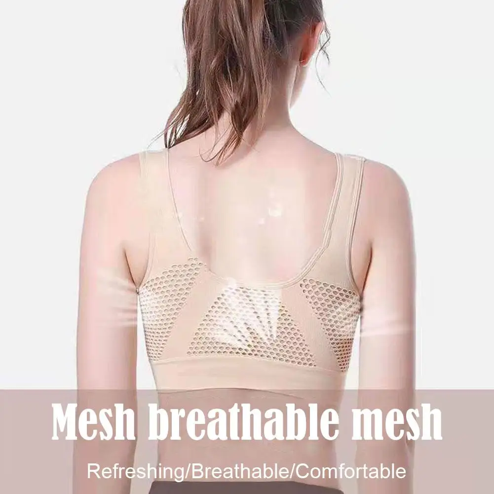 

Seamless Mesh Women Sports Bras Fitness Gym Running Underwear Shockproof Bra Crop Bra Wireless 2xl Size Yoga Breathable Top U8h3