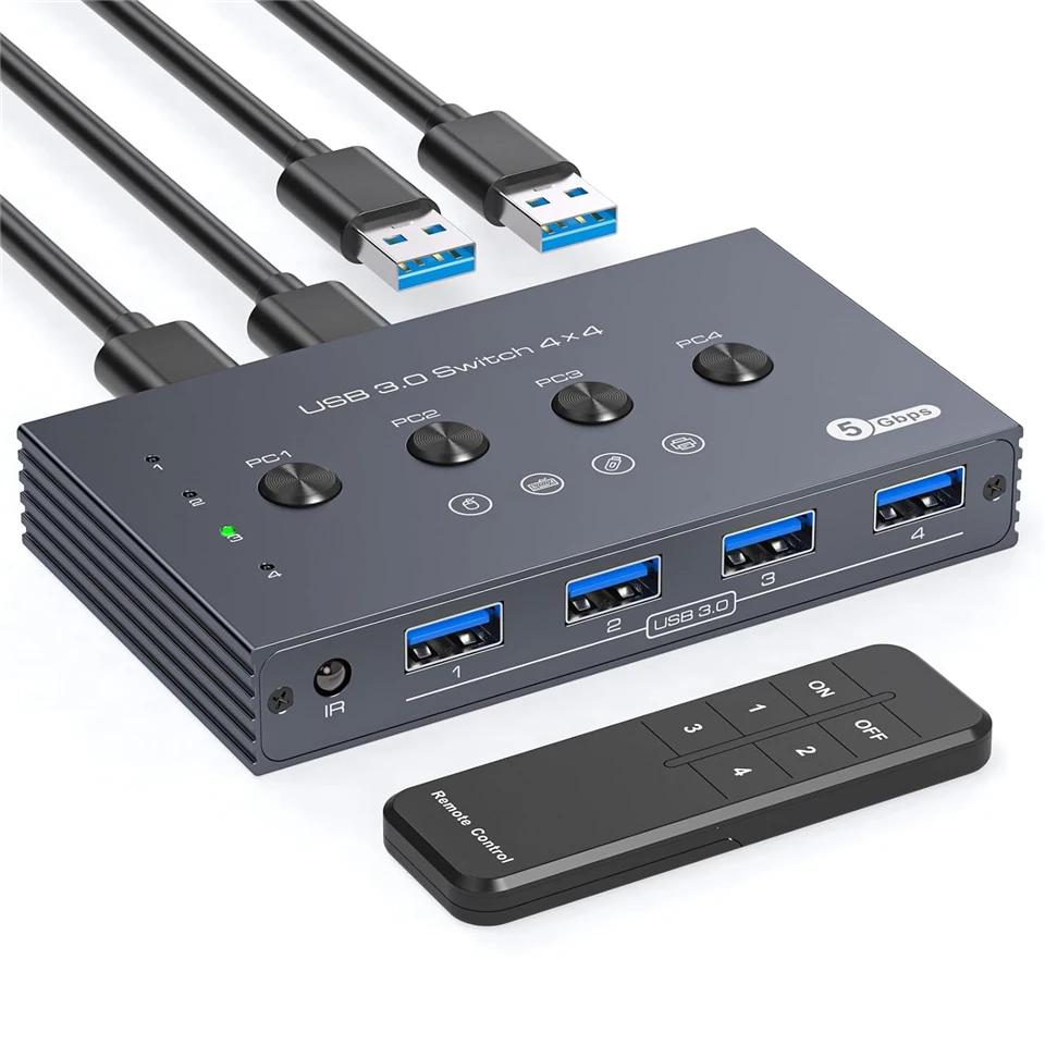 Navceker 4 In 4 Out KVM USB 3.0 Switch Shared Controller Hub Adapter USB 2.0 Pri