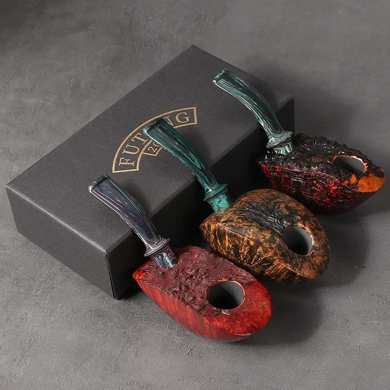Handmade Briar tobacco Pipe Freestyle Tobacco pipe Fathers Day gift 3mm pipe channel,Vulcanized rubber rod tail